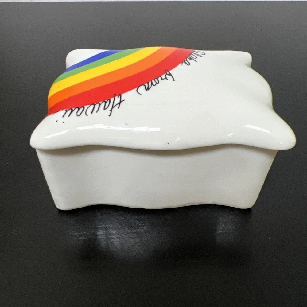 Vintage 70's Rainbow Porcelain Square Trinket Box Made in‎ Taiwan